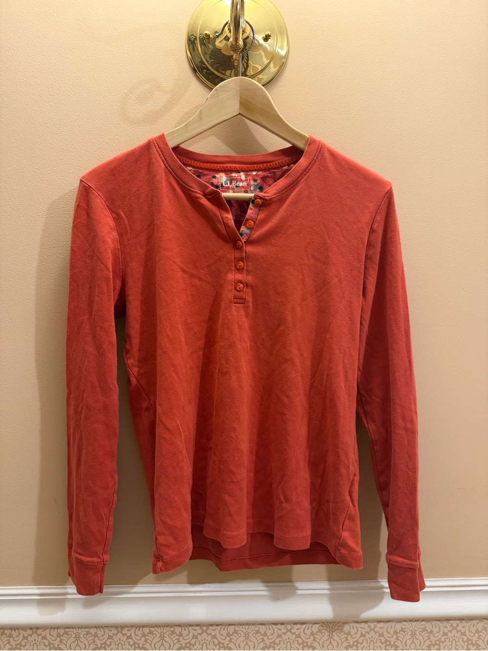 L.L. Bean Long-Sleeve Henley Shirt - Coral Red 100% cotton